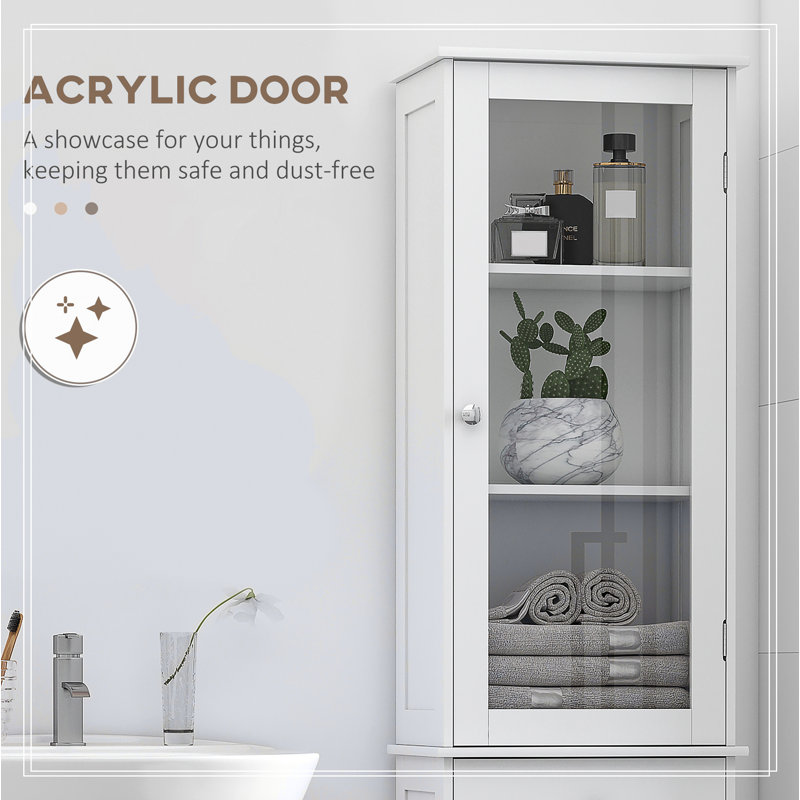 Slim Tower White Storage Cabinet with Anti-Toppling Design