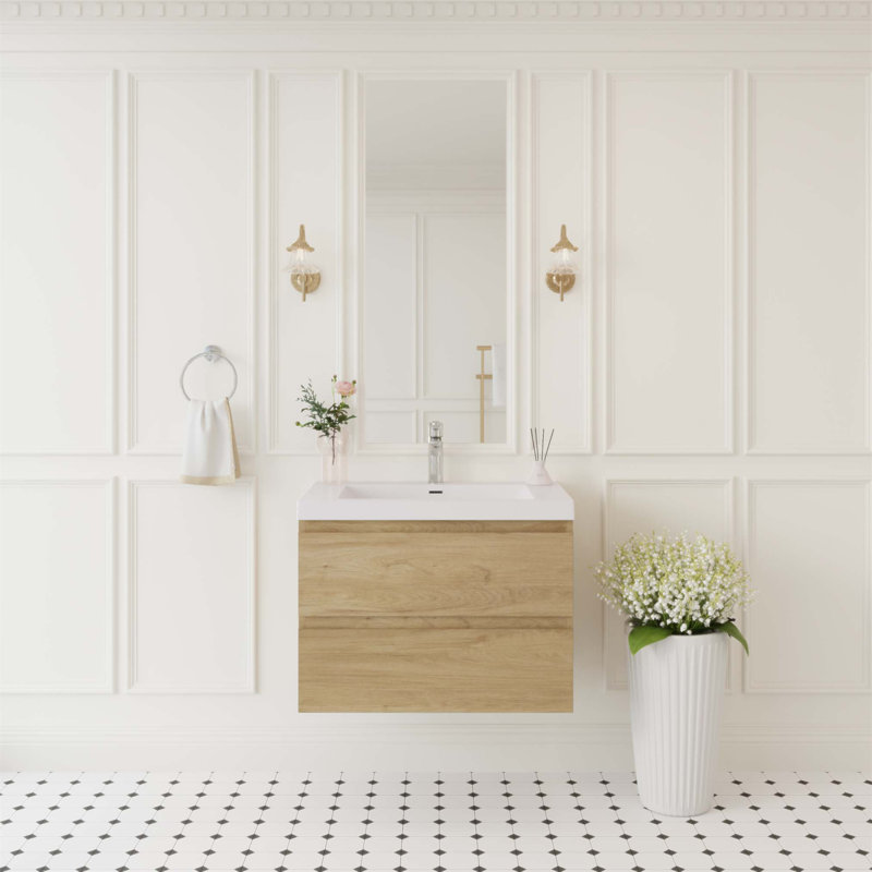 Meuble-lavabo flottant de 30 po avec lavabo, armoire de rangement murale moderne avec plateau en résine et tiroirs à fermeture en douceur