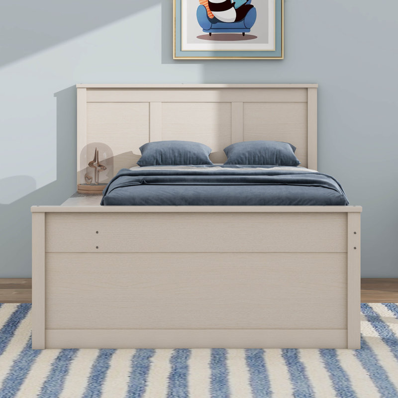Lit plateforme en bois avec lit gigogne escamotable, cadre de lit avec espace de rangement ouvert latéral intégré, Lit simple