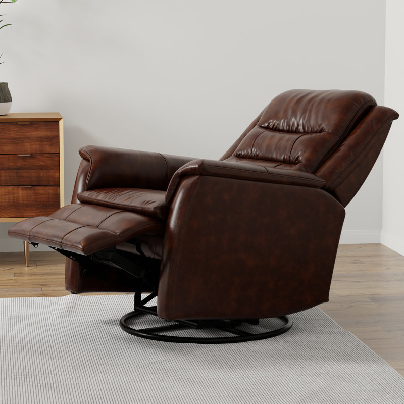 Global Home Swivel Recliner with Manual Footrest In Brazil Cognac, Dark Brown Leather