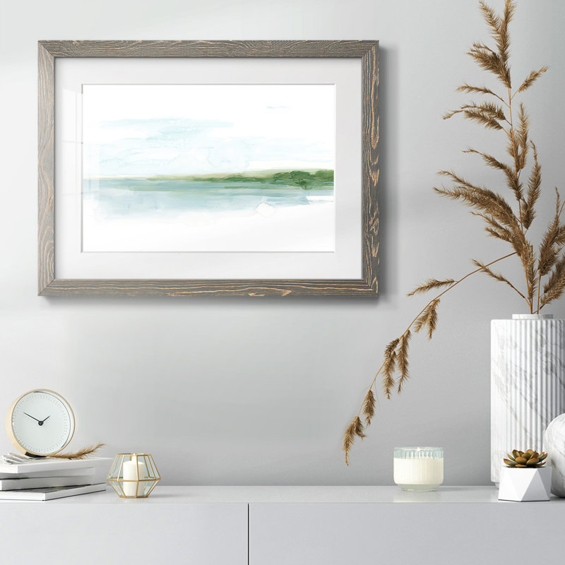 «Green Ribbon Coast I», reproduction encadrée rustique avec tableau mat, Gris, H 18 po x l 26 po