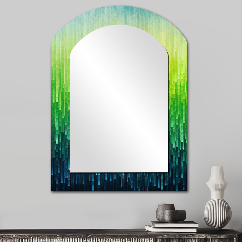 Green Color Code - Rainbow Arch Large Mirror, Traditional Asymmetrical Unique Wall Mirror Decor, Printed Metal Art, 34" x 25"