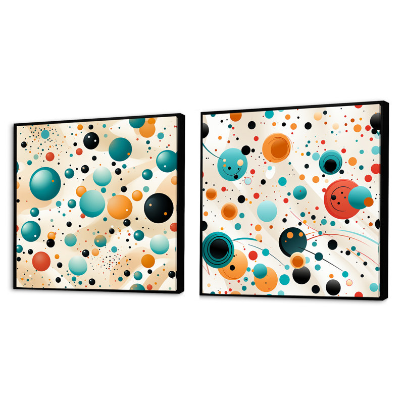 Sheldon - Ensemble de 2 collages carrés à formes abstraites, Cadre flottant noir, H 36 po x l 73 po