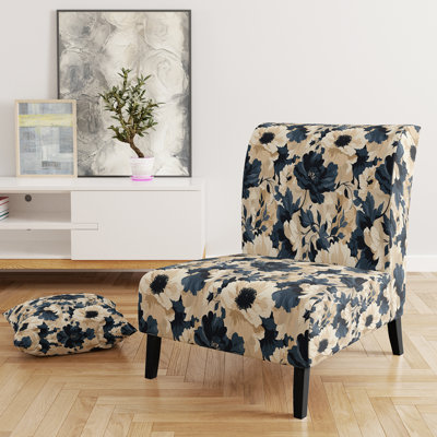 Floral Tropical Tranquility Vibes - Upholstered Farmhouse Slipper Chair, Blue Accent Chair