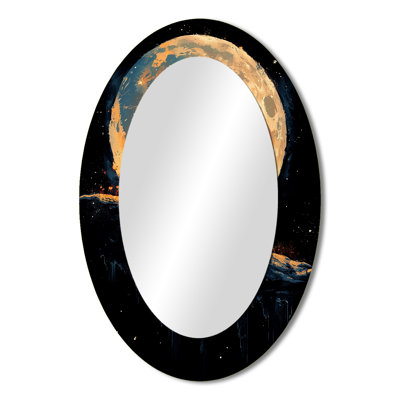 Appolo Astronault Playing Guitar On The Moon - Astronomy & Space Oval Decorative Mirror On Metal