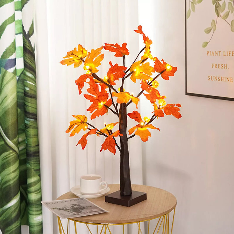 24" Fall Lighted Maple Tree Thanksgiving Halloween Decoration Tabletop Fall Tree
