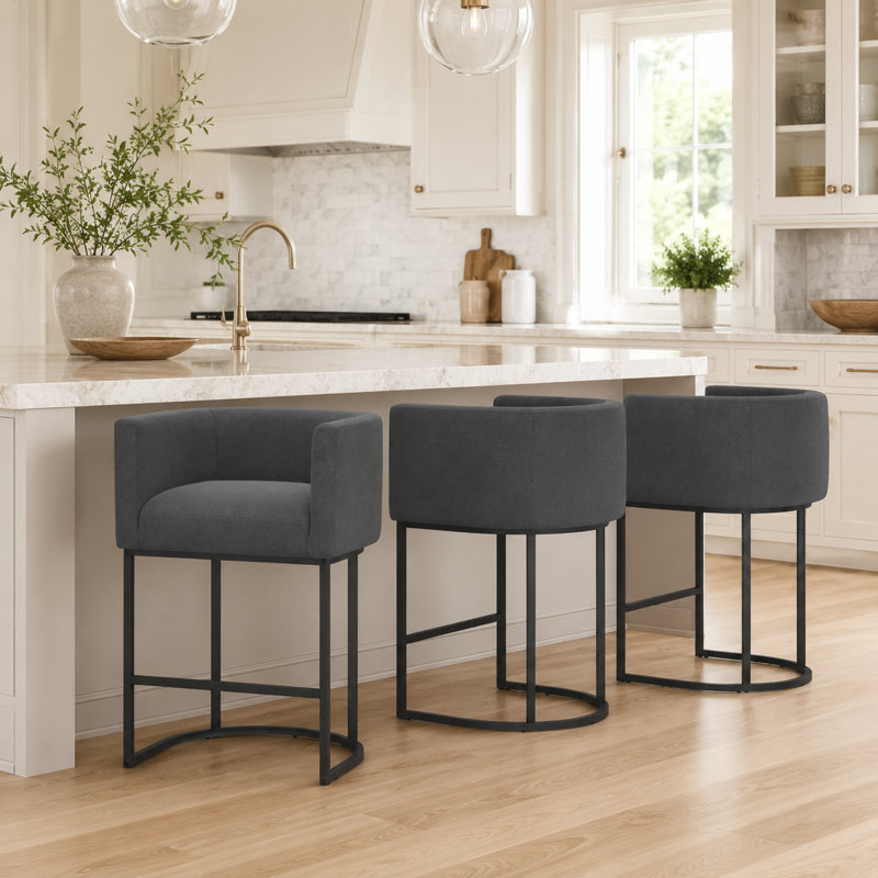 Tabouret de bar 27 po à hauteur de comptoir, tabouret de comptoir rembourré avec structure en métal, Noir, Gris foncé