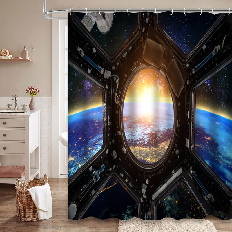 Rideau de douche avec 12 crochets Space Earth Rocket, L 72 po x l 84 po