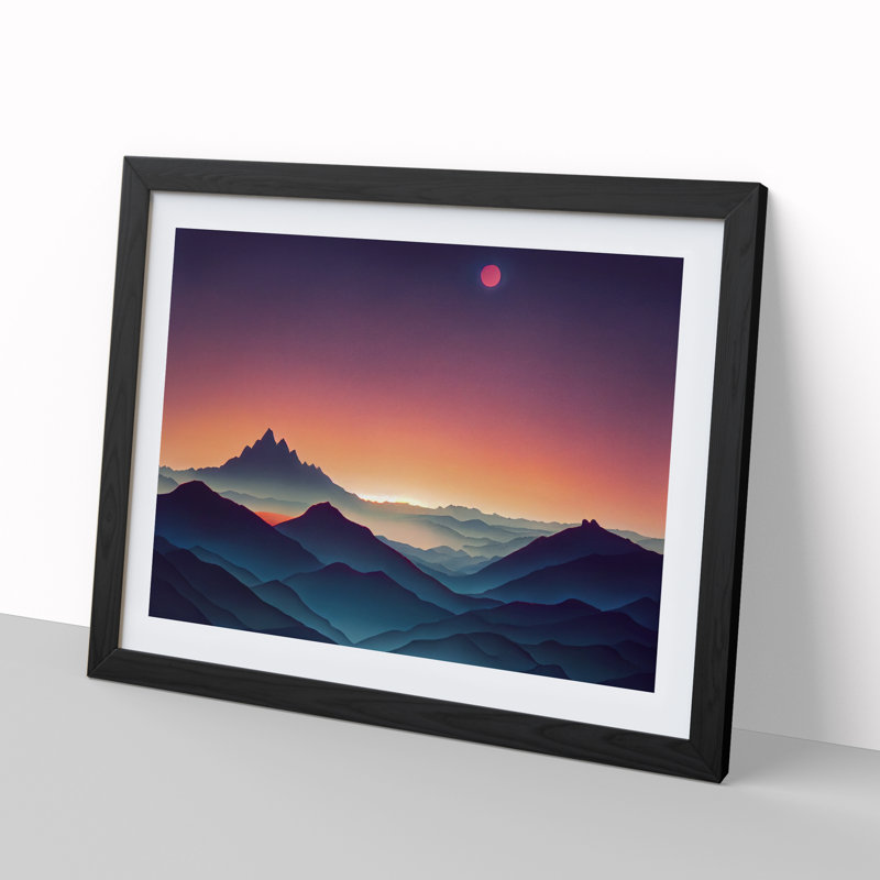 Cute Mountain Sunset - Framed Print, 25cm H x 34cm W x 2cm D, Black