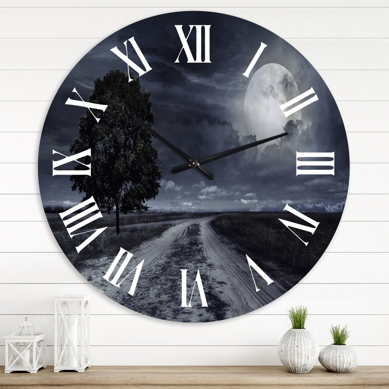 Paved Road Under A Full Moon - Nautical & Coastal Wall Clock, 29" H x 29" W x 1" D