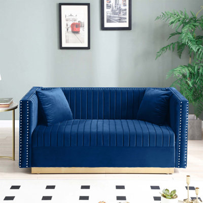 Vertical Channel Tufted Upholstered Sofa Couch For Living Room With 2 Pillows by Mercer41