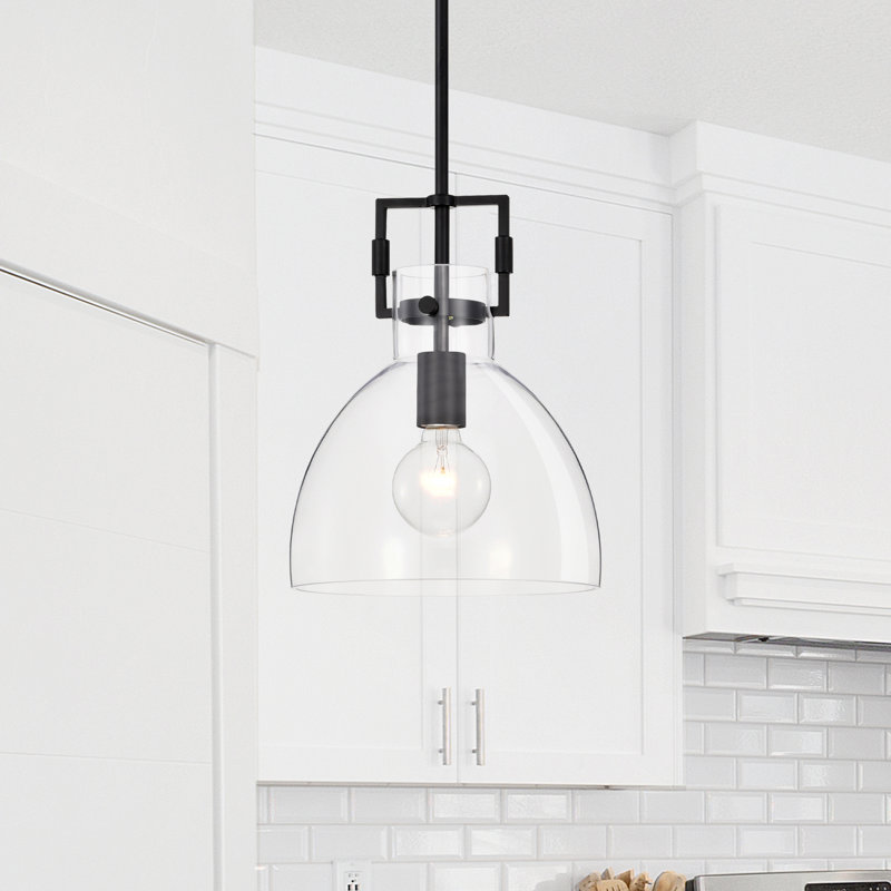 Essence 60-watt 10 In. 1-light Brushed Nickel Pendant Light With Bowl Shaped Clear Glass Shade, Matte Black