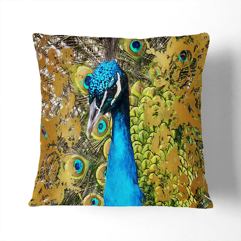 Dazzling Peacock Bird In Abstract Square Throw Cushion, 40cm H x 40cm W x 15cm D