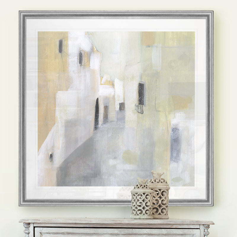 Pausa I, peinture sur toile, Cadre argenté, H 26 po x l 26 po x P 1,5 po