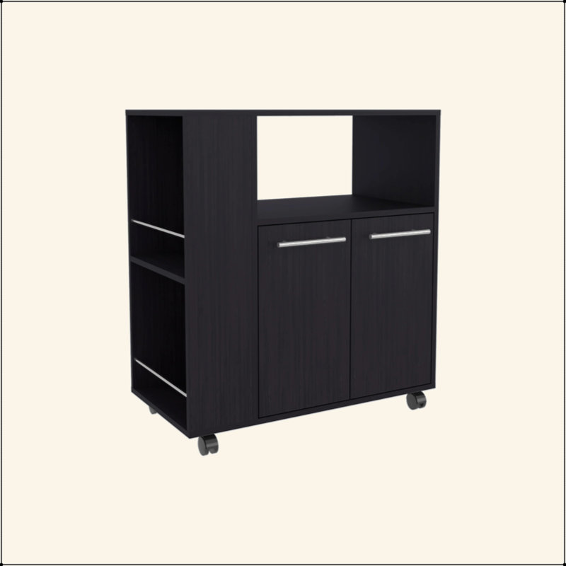 Kitchen Cart With Microwave Shelf And Open Storage, White
