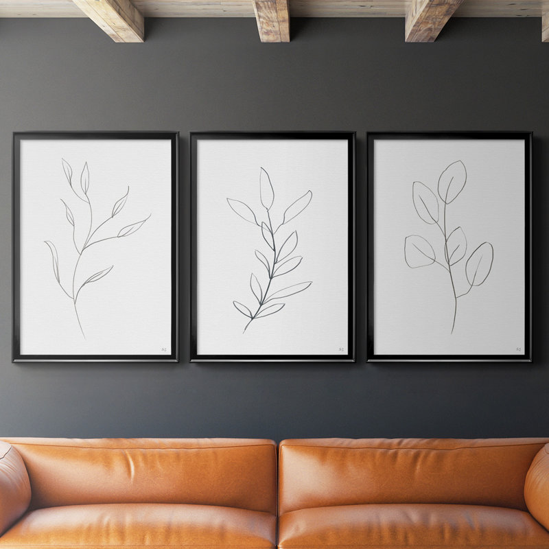«Botanical Gesture I», toile encadrée de qualité supérieure - prête à être accrochée, Noir, H 36,5 po x l 79,5 po x P 1,25 po