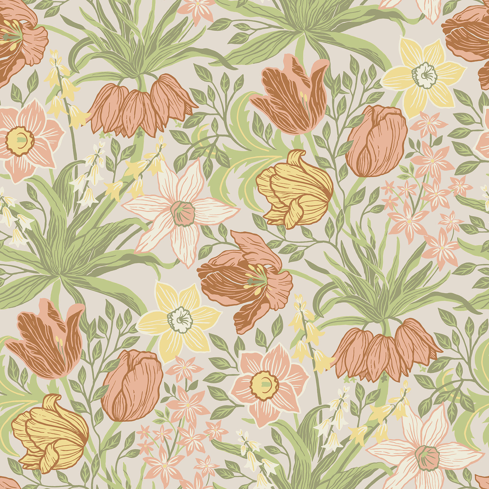 Non-Pasted,Unpasted Floral Wallpaper, Light Gray