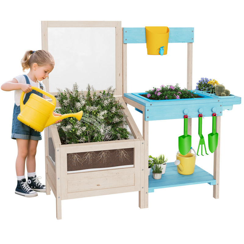 Cuisine en bois et établi de rempotage pour enfants dès 3 ans | Visionneuse de racines transparente, évier amovible et outils de jardinage pour l'apprentissage des sciences, des technologies, de l'ingénierie, des arts et des mathématiques (STEM)