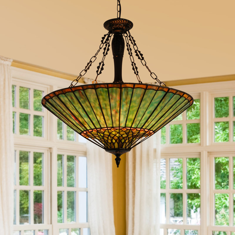 24" Wide 5 Light Dimmable Stained Glass Inverted Chandelier  For Dining Room, Living Room, Kitchen Entryway