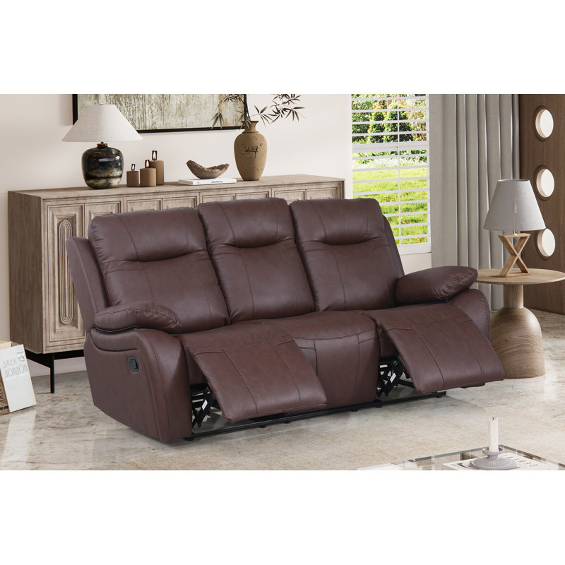 Bhalaram 79.13'' Faux Leather Reclining Sofa, Brown Faux Leather