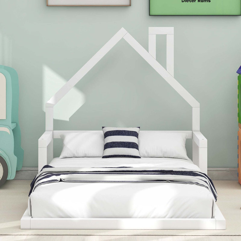 Lit en bois avec tête de lit en bois, Simple, Blanc