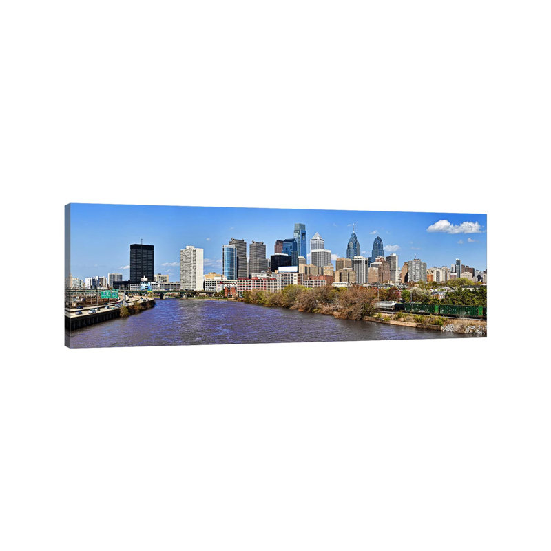 Skyscrapers In A City, Liberty Tower, Comcast Center, Philadelphia, Pennsylvania, USA by Panoramic Images - Wrapped Canvas Panoramic Print