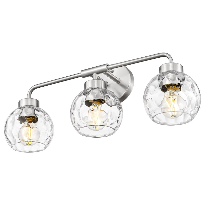 3-Light Bathroom Vanity Light With Water Ripple Globe Glass, Brushed Nickel, Brushed Nickel, 3 Lights