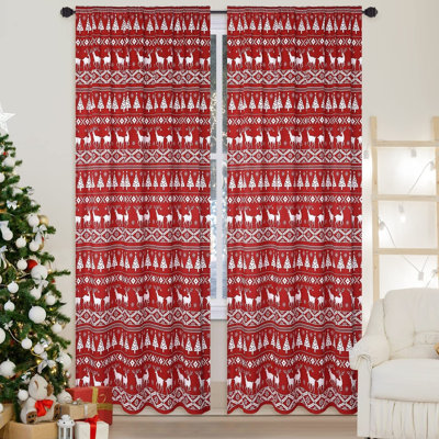 Christmas Curtain Panels Extra Long Curtains Drapes Farmhouse Winter Window Curtain
