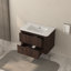 Meuble-lavabo mural 30 po avec lavabo flottant à deux tiroirs en noyer foncé avec lavabo intégré en céramique 30 po