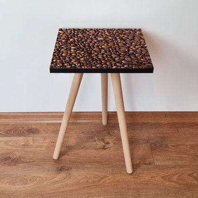 Table d'appoint moderne avec pieds en bois de hêtre, 13,8 x 16,5 x 13,8 pouces | 100% panneau de fibres à densité moyenne, épaisseur: 0,7 pouce | Finition brune élégante, idéale pour le salon ou la chambre à coucher, design compact, fonctionnel et élégant