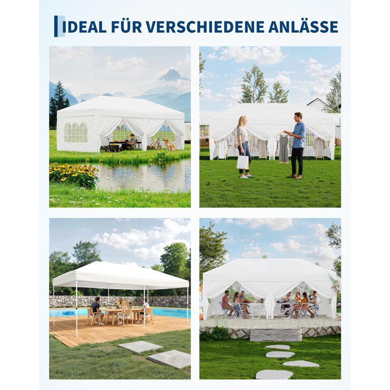 Pop Up Gazebo with 6 Sidewalls, 3m x 6m Marquee Party Tent with 4 Weight Bags, 8 Stakes & 6 Guy Ropes & Roller Bag, Weather-Resistant, Waterproof Canopy for Outdoor Events, Parties, Markets.