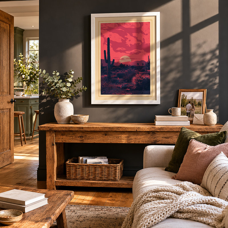 Desert at Sunset Rustic - Framed Print, A2 - 59.4 x 42.0 cm, White