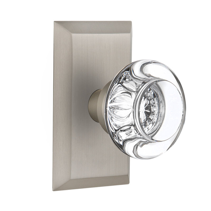 Studio Plate with Round Clear Crystal Door Knob, Satin Nickel