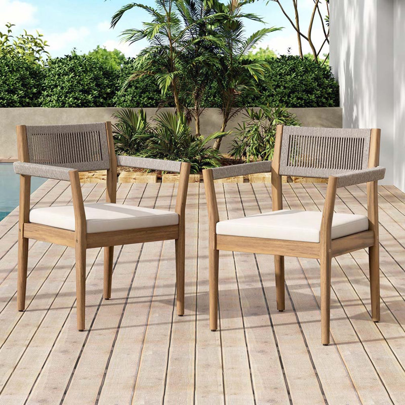 Acacia Wood Outdoor Dining Chairs, Beige