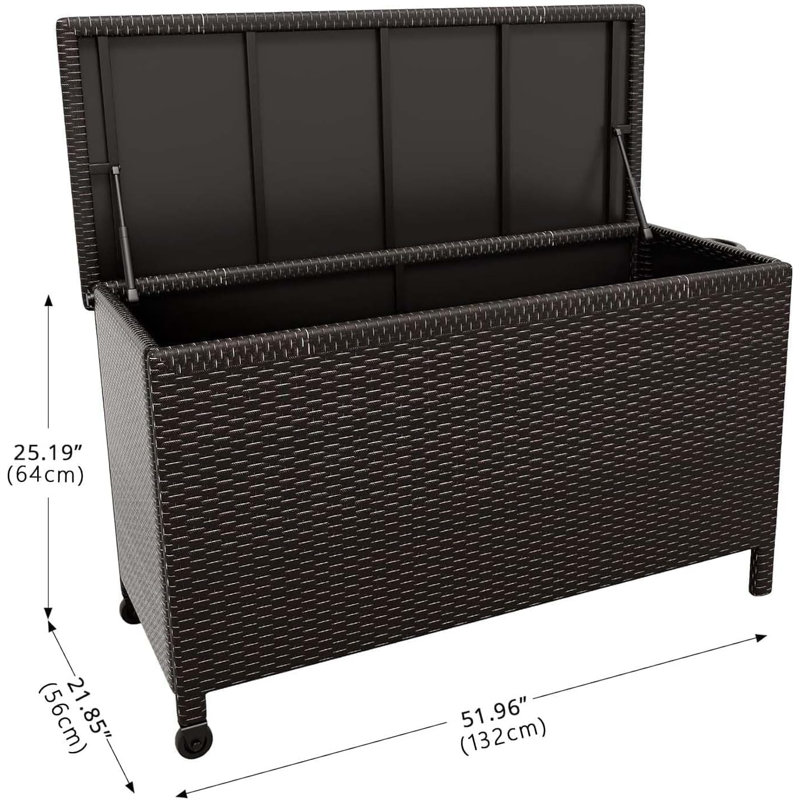 Medium Outdoor Wicker Storage Box, PE Rattan Patio Storage Chest with Steel Frame, Compact Deck Storage Box for Cushions, Toys & Outdoor Essentials – Brown