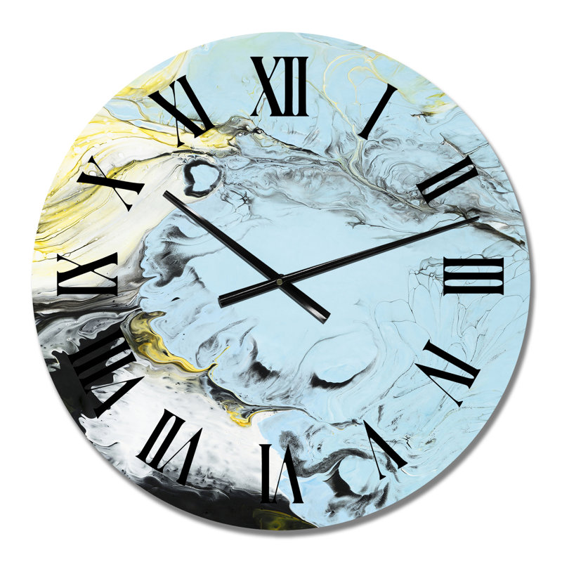 Horloge murale moderne bleu clair, jaune et noir, Surdimensionné