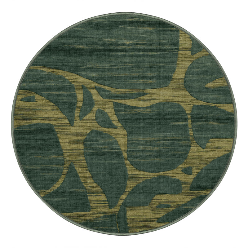 Tapis abstrait vert lavable à la machine, Rond 7 pi