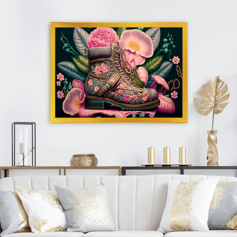 - Art mural sur toile tendance, H 16 po x l 32 po x P 1 po, Impression dorée sur toile encadrée
