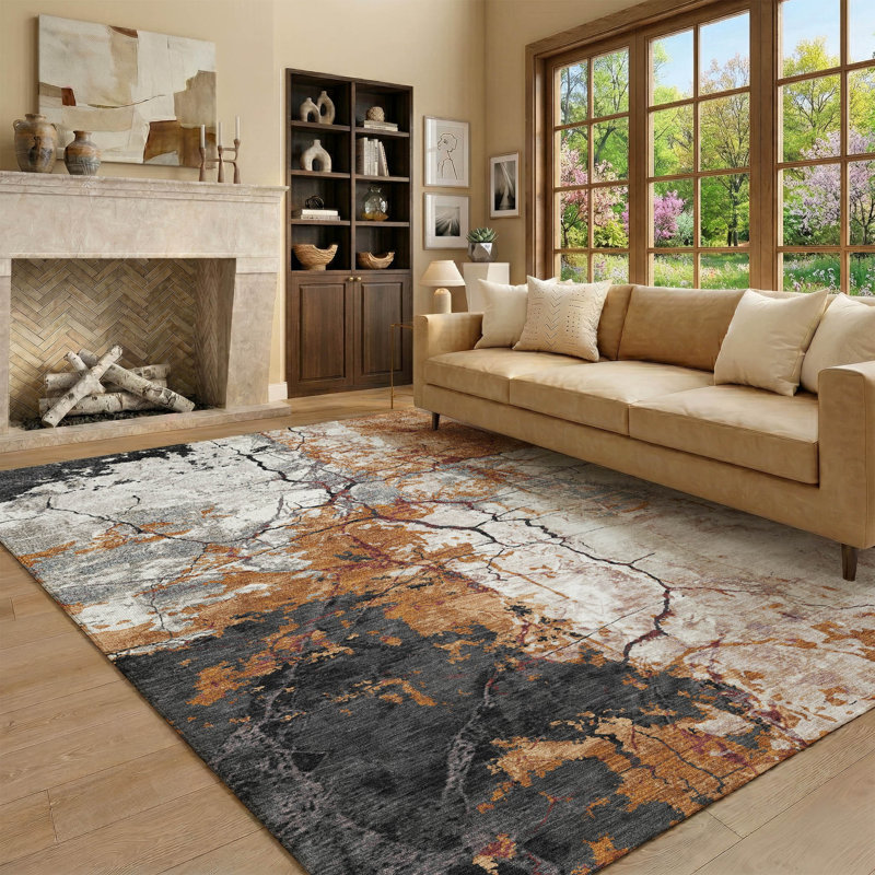 Tapis abstrait lavable à la machine de qualité supérieure Mayfield AMF2431, Paprika, 9 pi x 12 pi