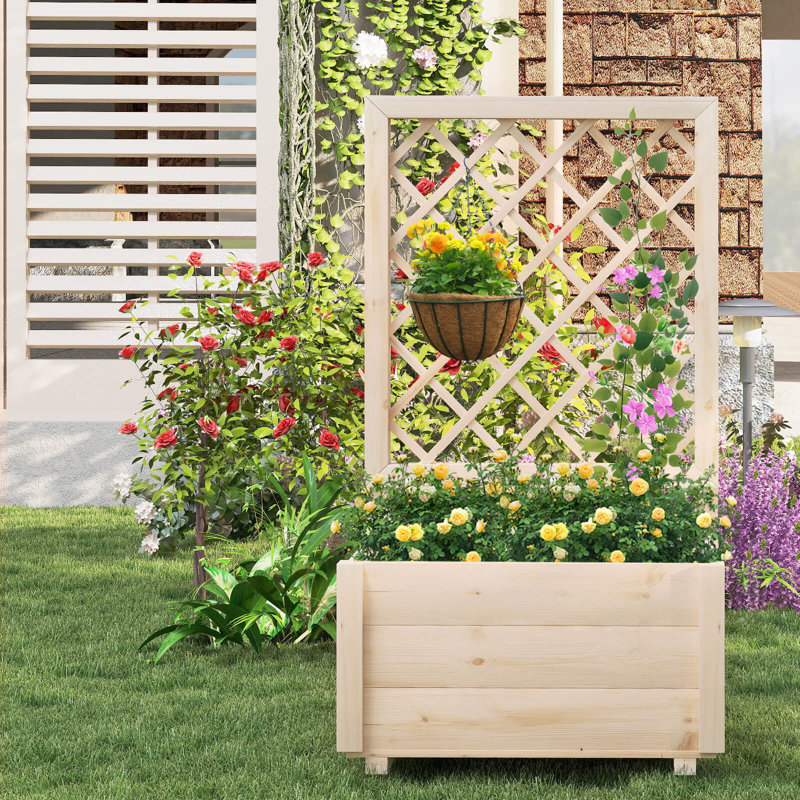 1 lit de jardin surélevé en bois de 40 po avec treillis pour vignes grimpantes, 1