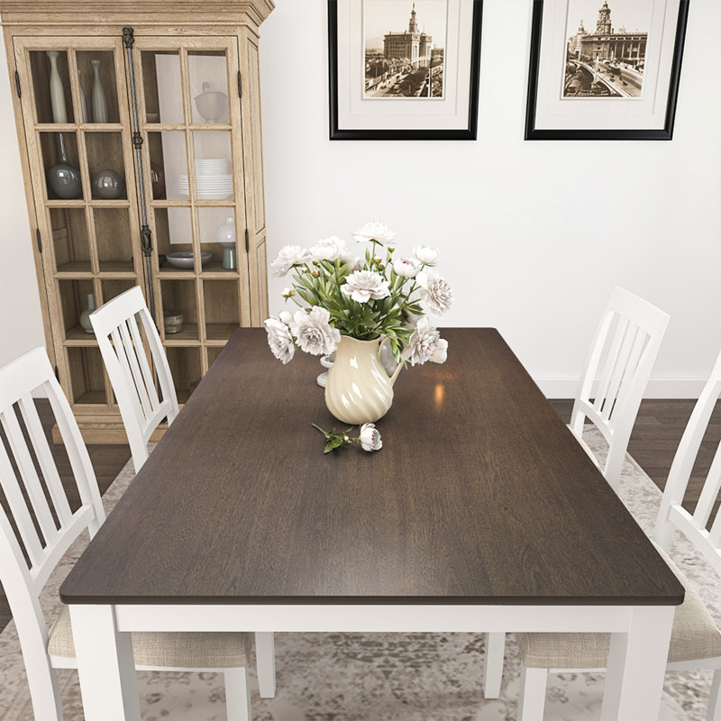 6 - Person 59" Solid Wood Dining Set, 7-Piece Set, White/Beige