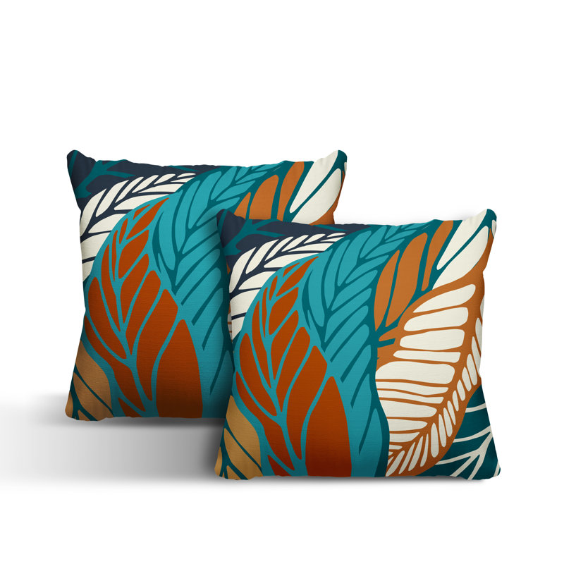  Coussin décoratif floral intérieur / extérieur réversible, L 15 po x H 15 po, Turquoise