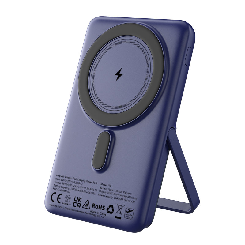 Chargeur portatif magnétique 10000 mAh, bloc-piles sans fil avec support pliable, banque d'alimentation mince, mauve foncé