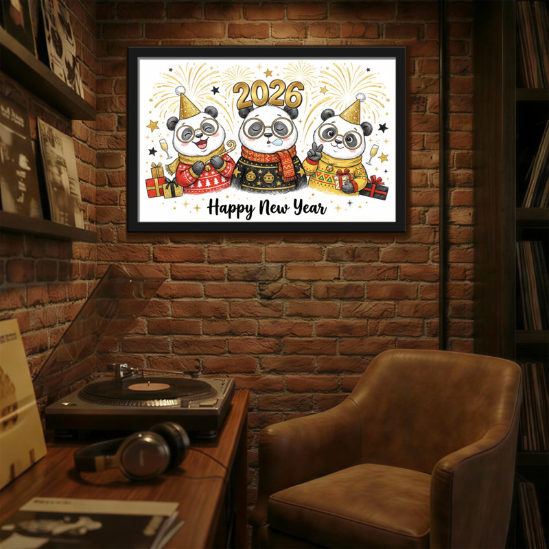 Animaux Panda célèbre le Nouvel An 2026 avec joie, H 12 po x l 18 po