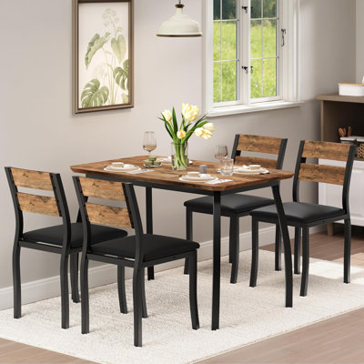 5-Piece Dining Set, Dining Table Set for 4, Table & Chair Set for Home, Apartment w/ 4 Chairs, Padded Seats & Backrests, Metal Frame, Space-Saving Design, Smooth Easy-to-Clean Surface