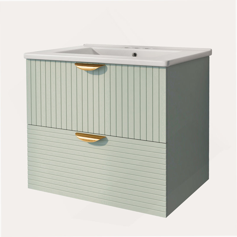 Meuble-lavabo mural moderne de 24 po avec 2 tiroirs, vert - idéal pour les petites salles de bain