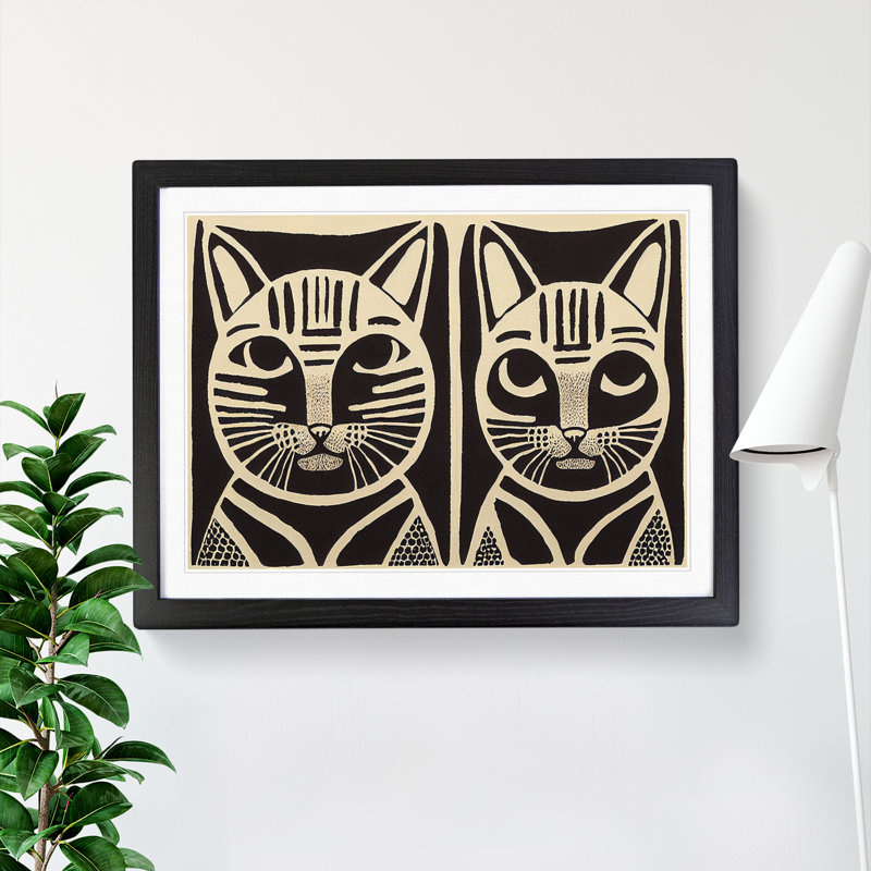 XH1022-6072X Modern Cat Abstract - Single Picture Frame Print, 46cm H x 64cm W x 2cm D, Black