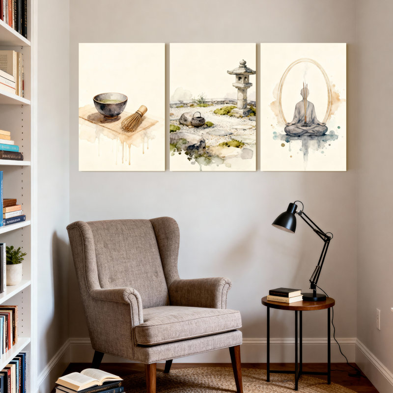 Ensemble de 3 reproductions d'art sur toile tendues Zen Garden, H 36 po x l 72 po