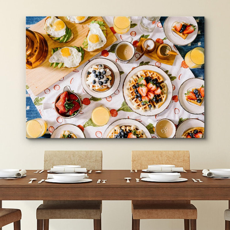 Petit déjeuner buffet gaufres avocat toast nourriture et cuisine photographie murale décoration rustique, H 12 po x l 18 po