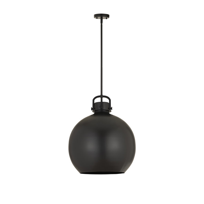 Luminaire suspendu en forme de sphère en métal 1 lumière Amrith, H 22,5 po x l 18 po x P 18 po, Nickel satiné, Nickel satiné